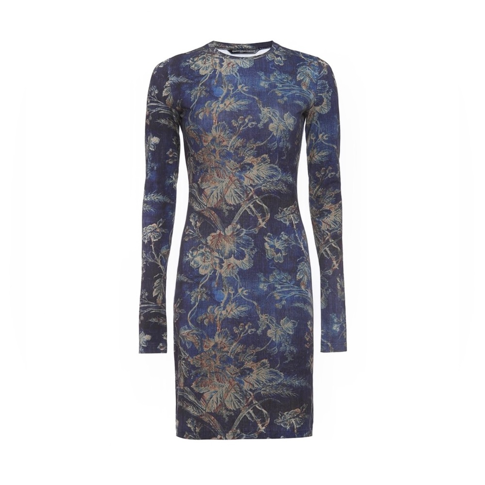 Gary Graham 422 Women's Long Sleeve Dress indigo floral bodycon dress New XS
